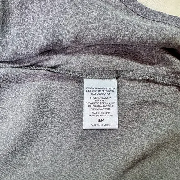 Pleione Ruffled Tied Tunic Blouse Gray Women’s Small Regency Shirttail Hem - Picture 15 of 16